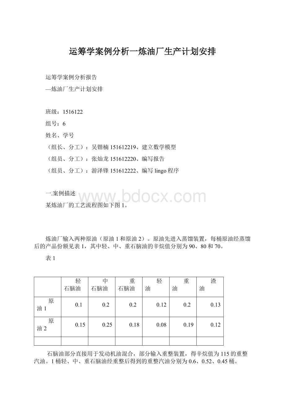 运筹学案例分析一炼油厂生产计划安排.docx