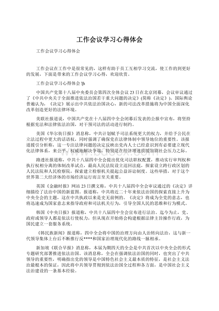 工作会议学习心得体会Word文档下载推荐.docx