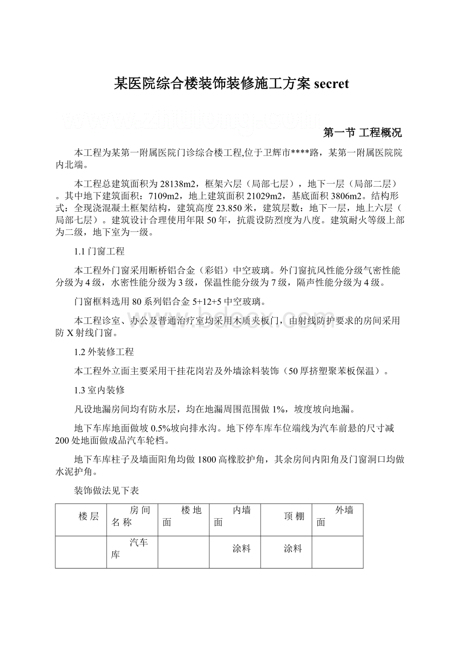 某医院综合楼装饰装修施工方案secretWord格式文档下载.docx_第1页