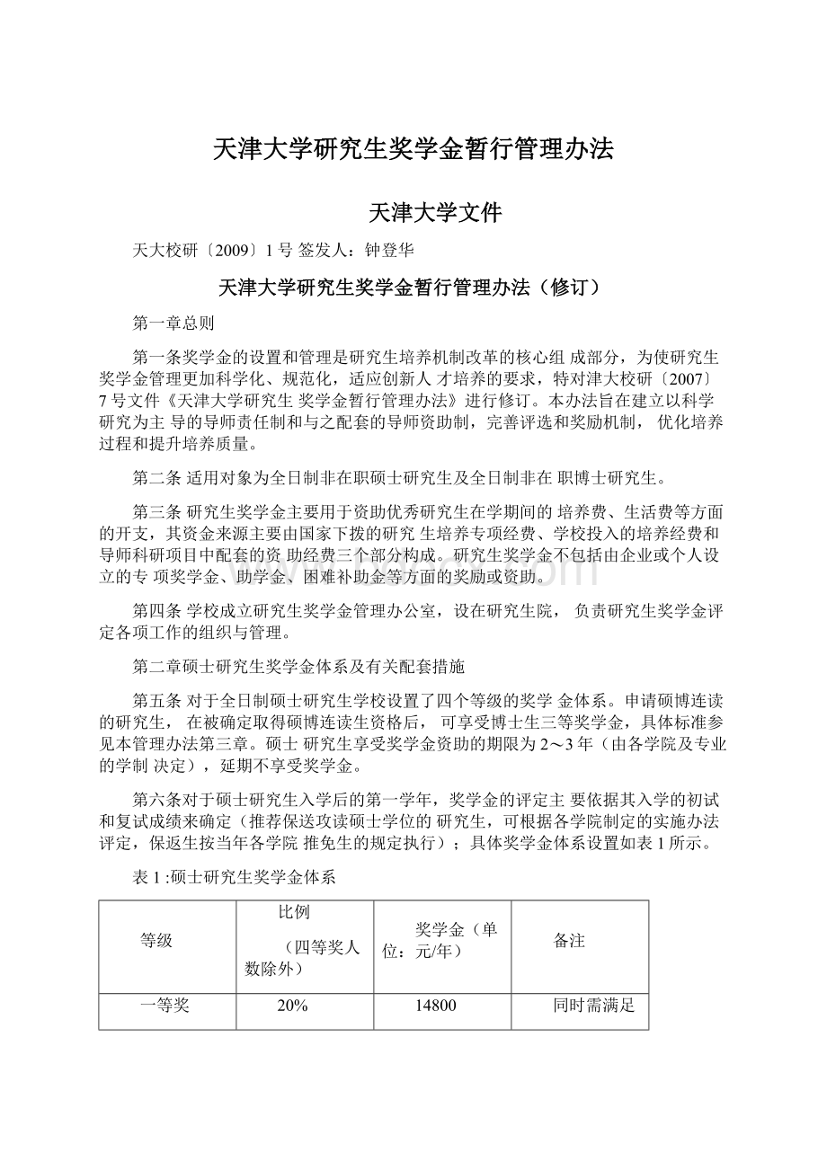 天津大学研究生奖学金暂行管理办法.docx