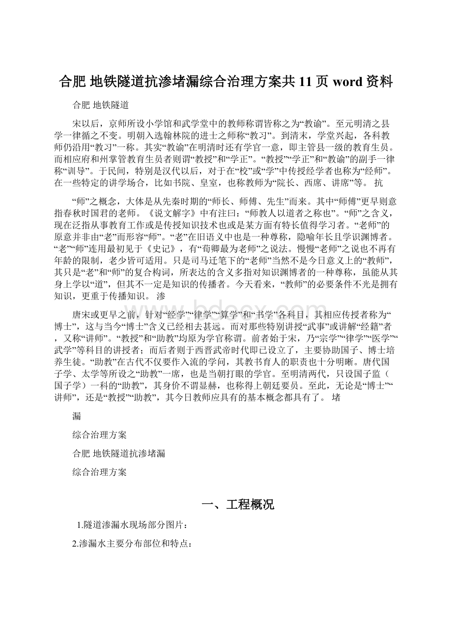 合肥 地铁隧道抗渗堵漏综合治理方案共11页word资料.docx