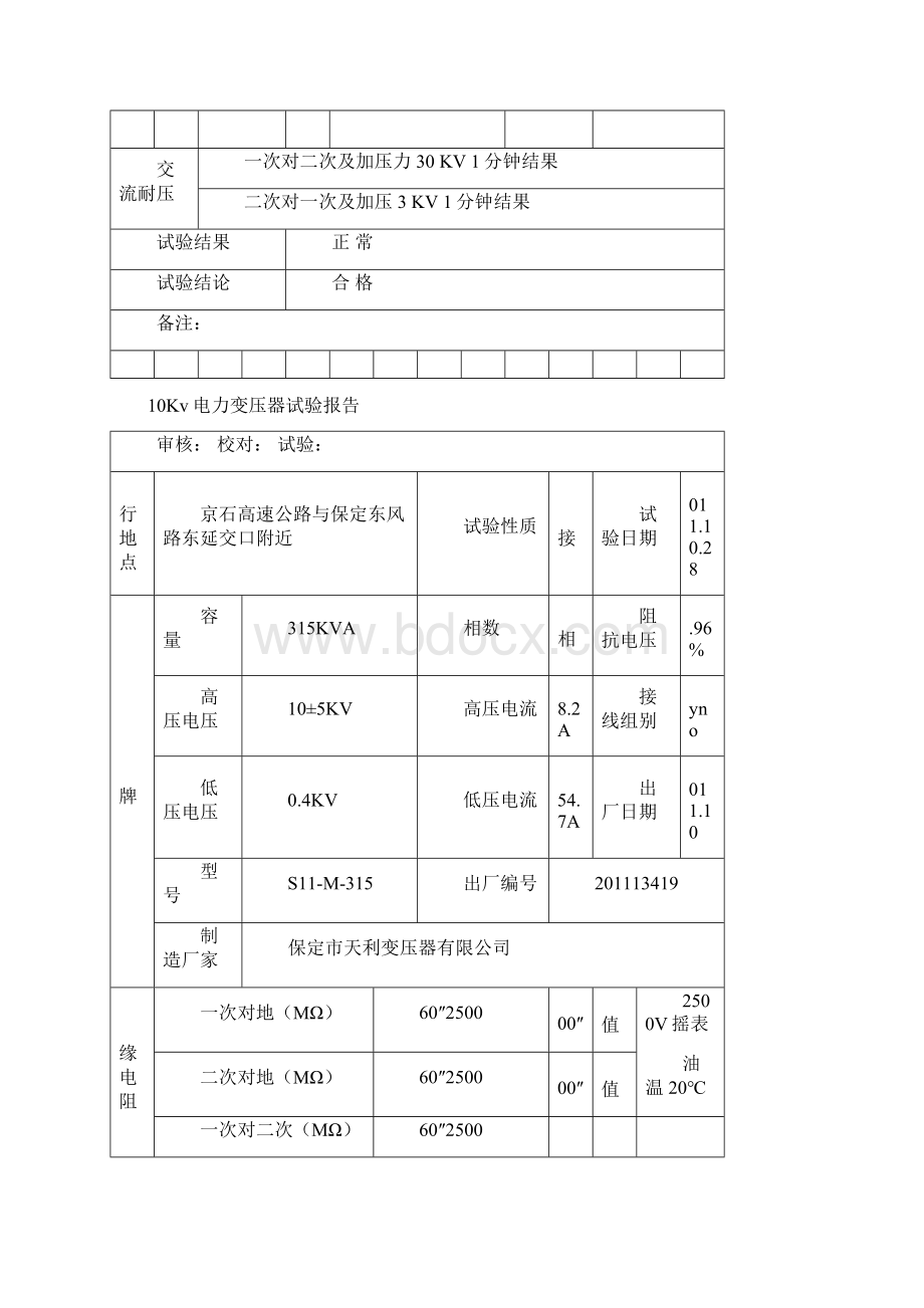 10Kv电力变压器试验报告Word文件下载.docx_第3页