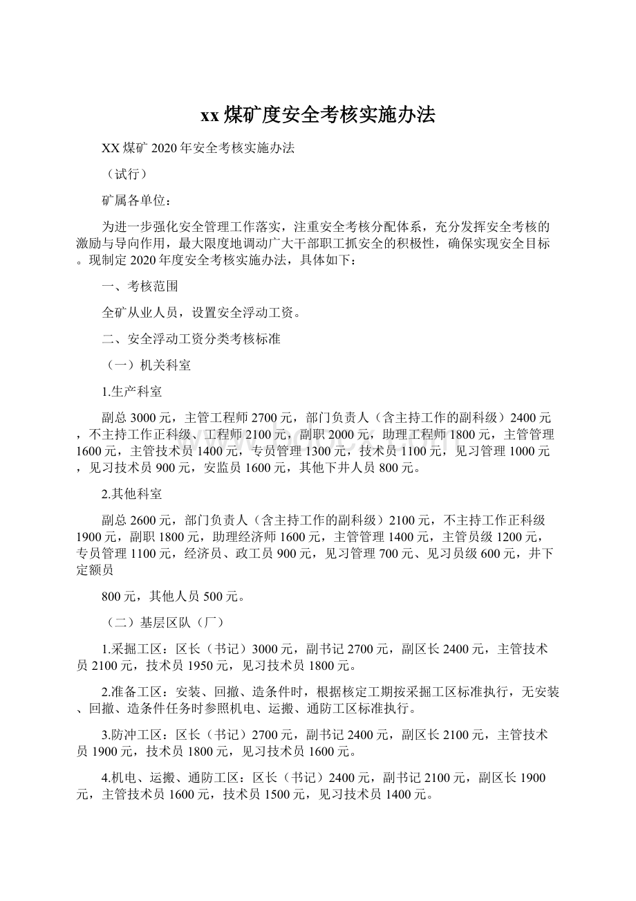 xx煤矿度安全考核实施办法.docx