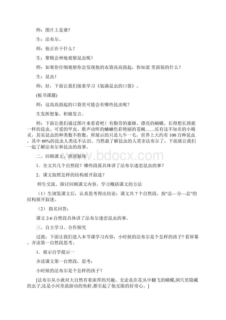 苏教版小学语文五年级上册装满昆虫的口袋精品教学设计第二课时.docx_第2页