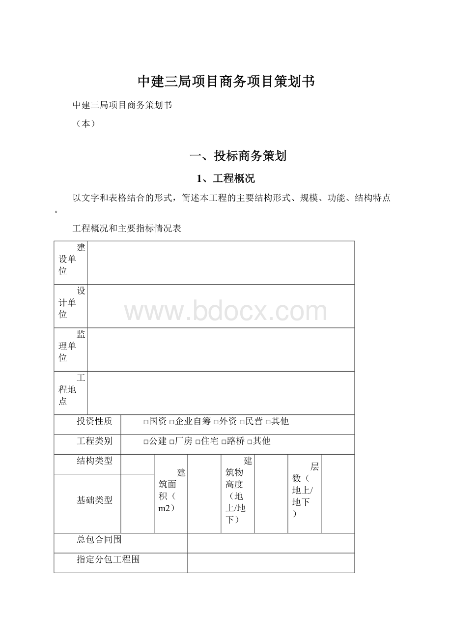 中建三局项目商务项目策划书文档格式.docx