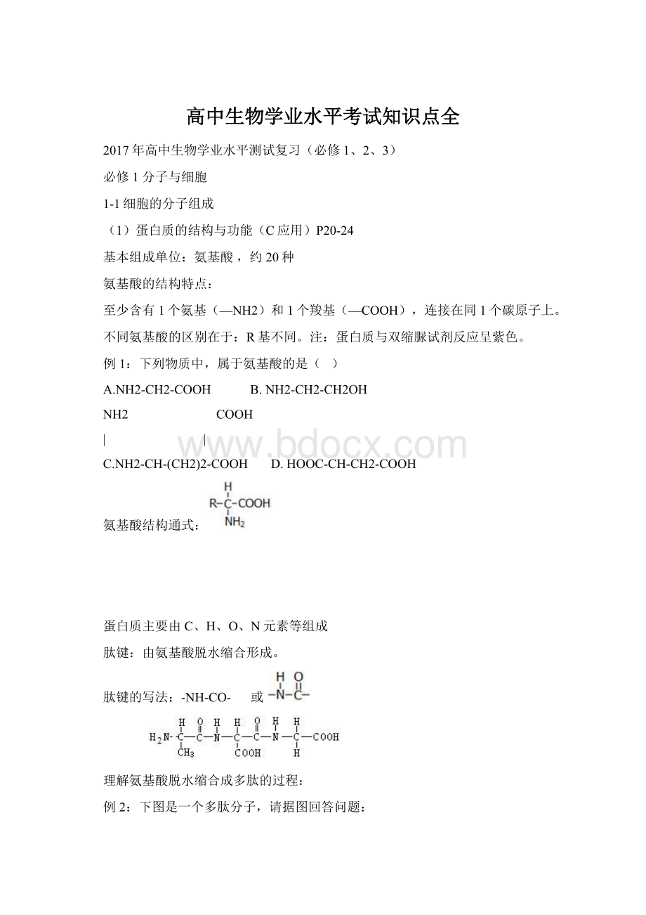 高中生物学业水平考试知识点全Word文件下载.docx_第1页