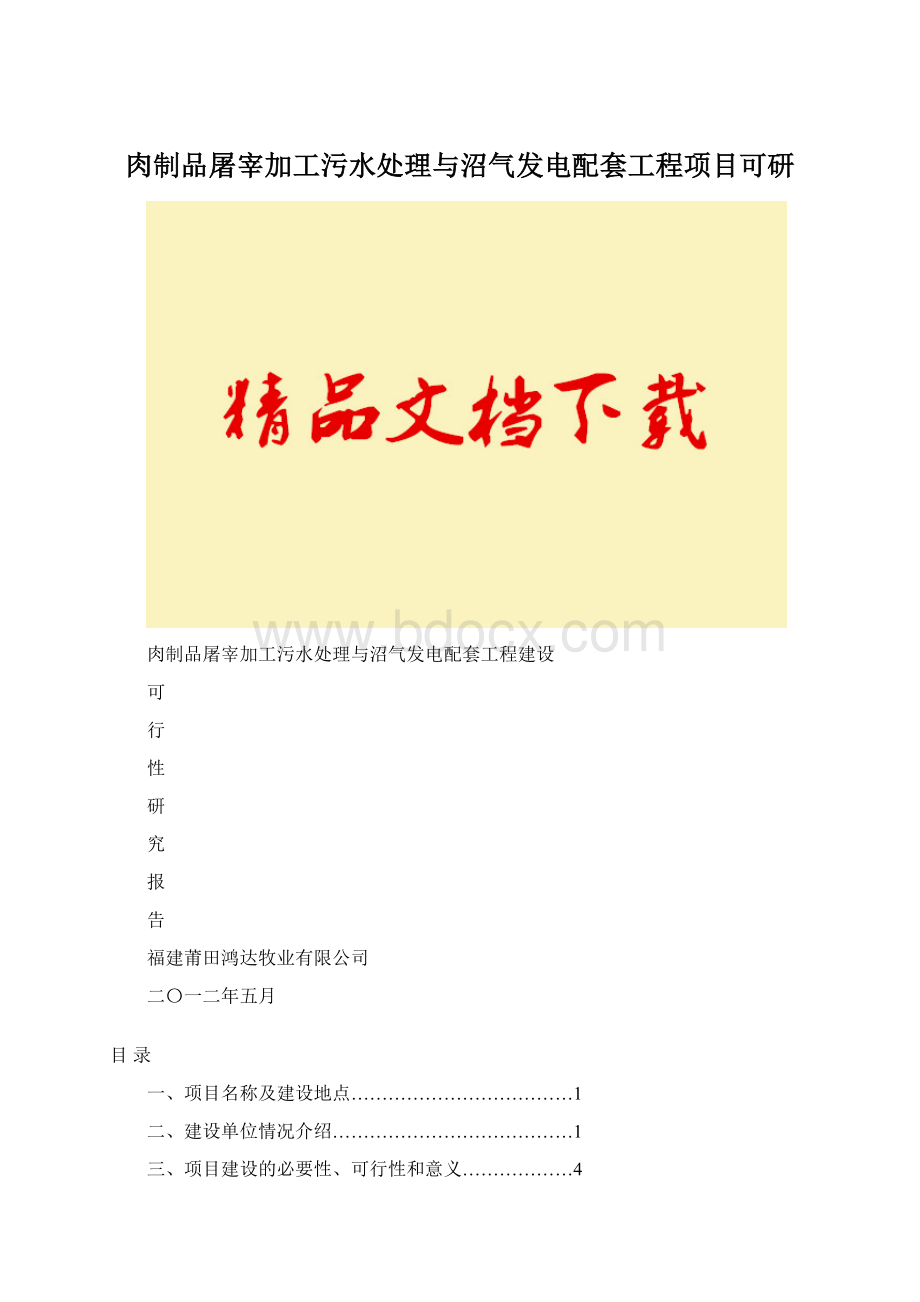 肉制品屠宰加工污水处理与沼气发电配套工程项目可研.docx_第1页