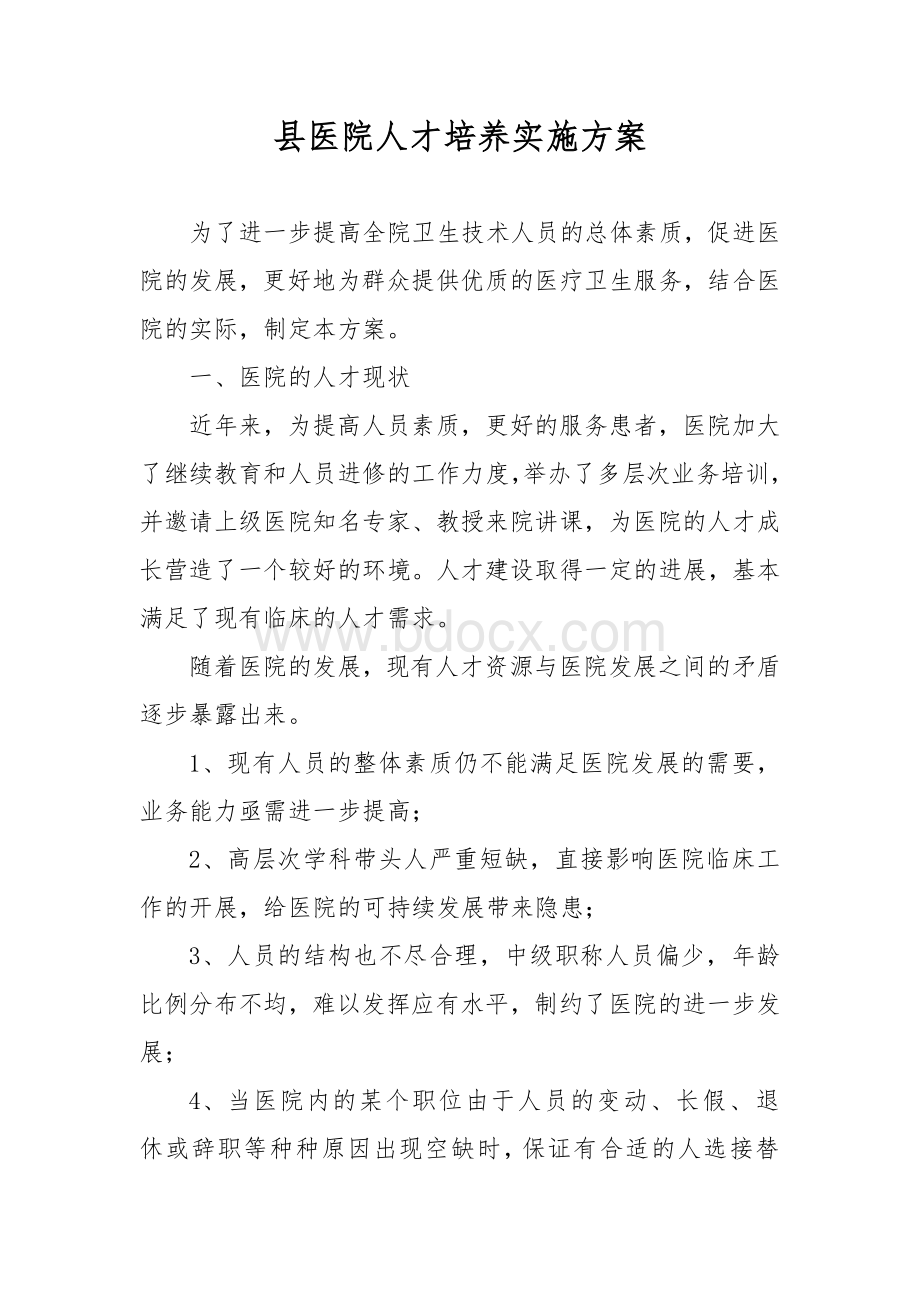 县医院人才培养实施方案.doc