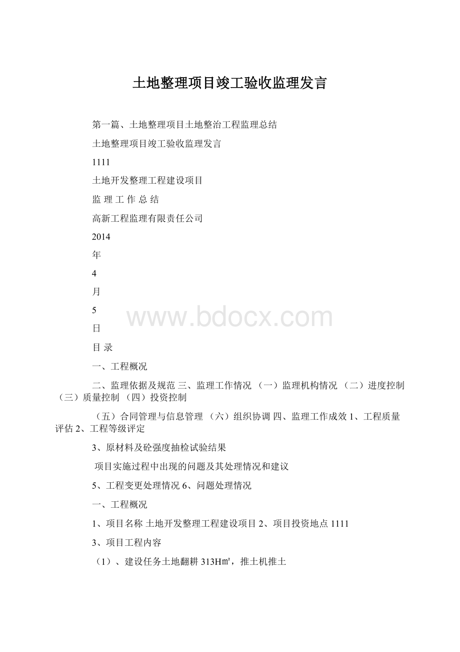 土地整理项目竣工验收监理发言.docx