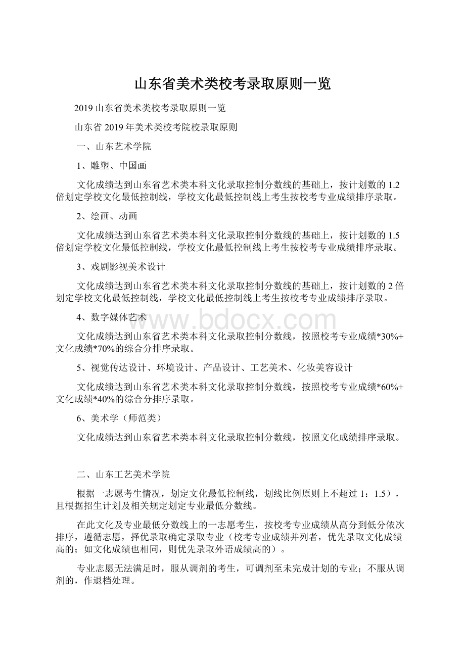 山东省美术类校考录取原则一览Word文档下载推荐.docx