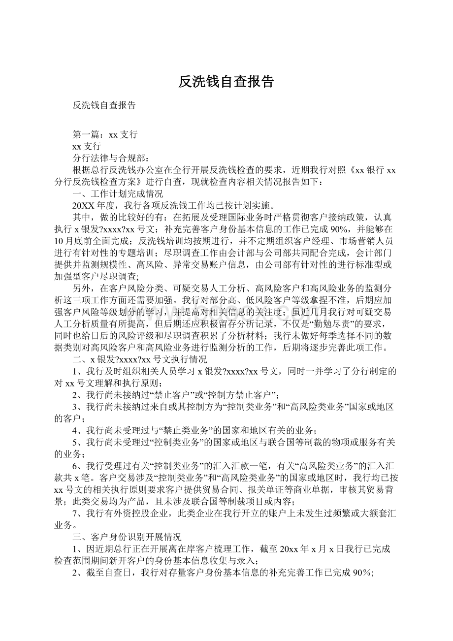 反洗钱自查报告Word文档格式.docx_第1页