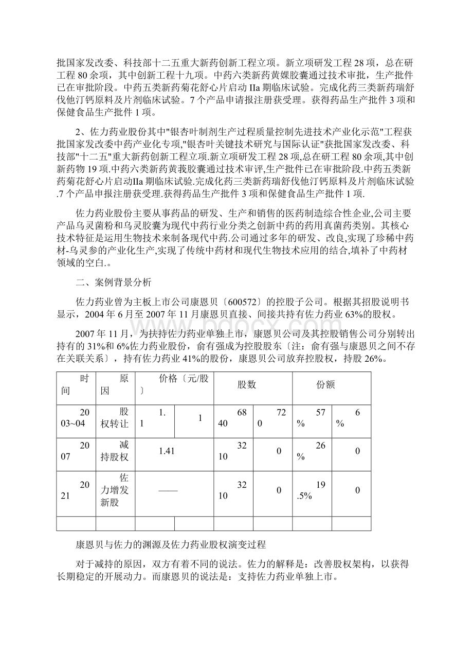 康恩贝分拆佐力药业案例分析.docx_第2页