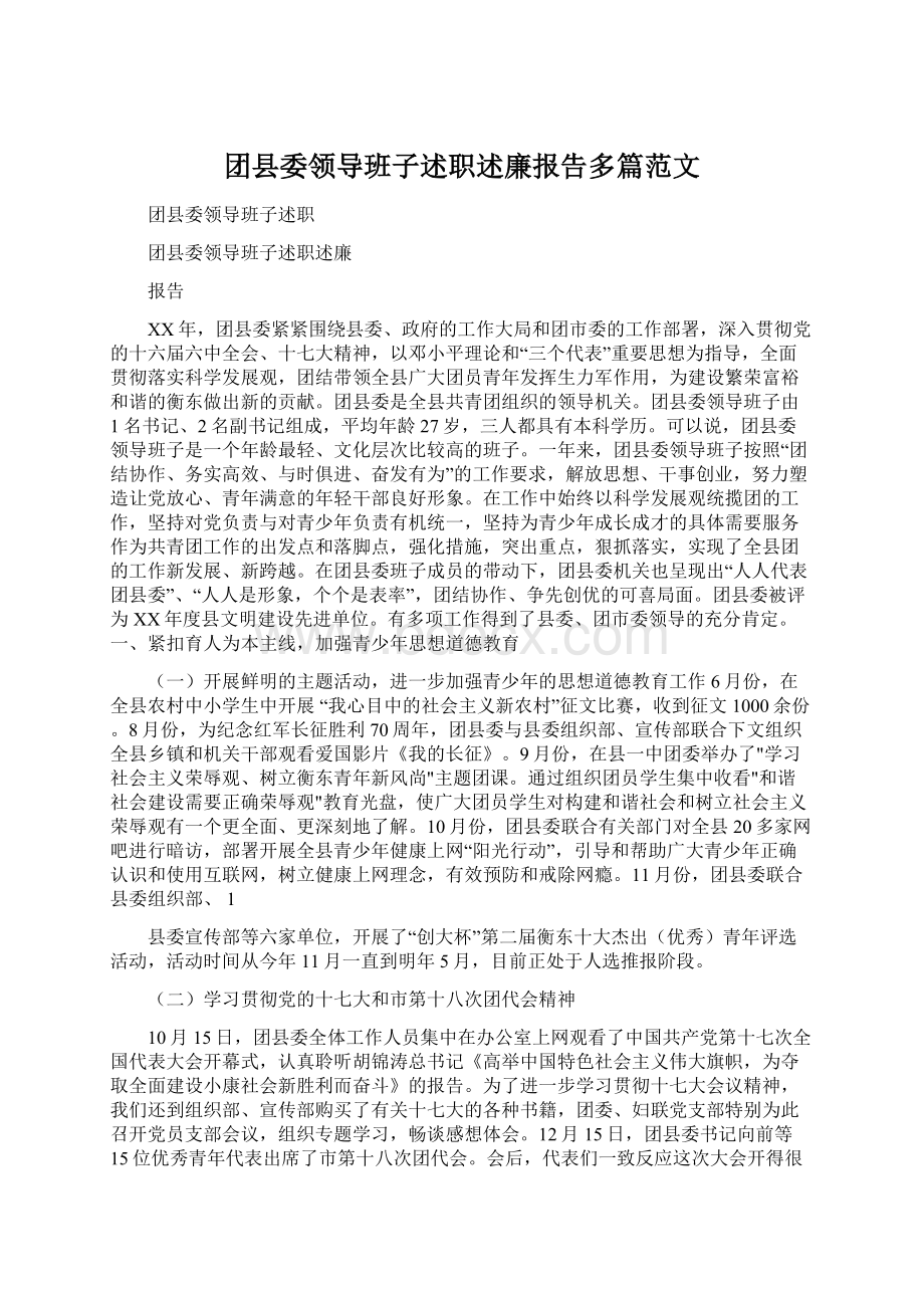 团县委领导班子述职述廉报告多篇范文.docx