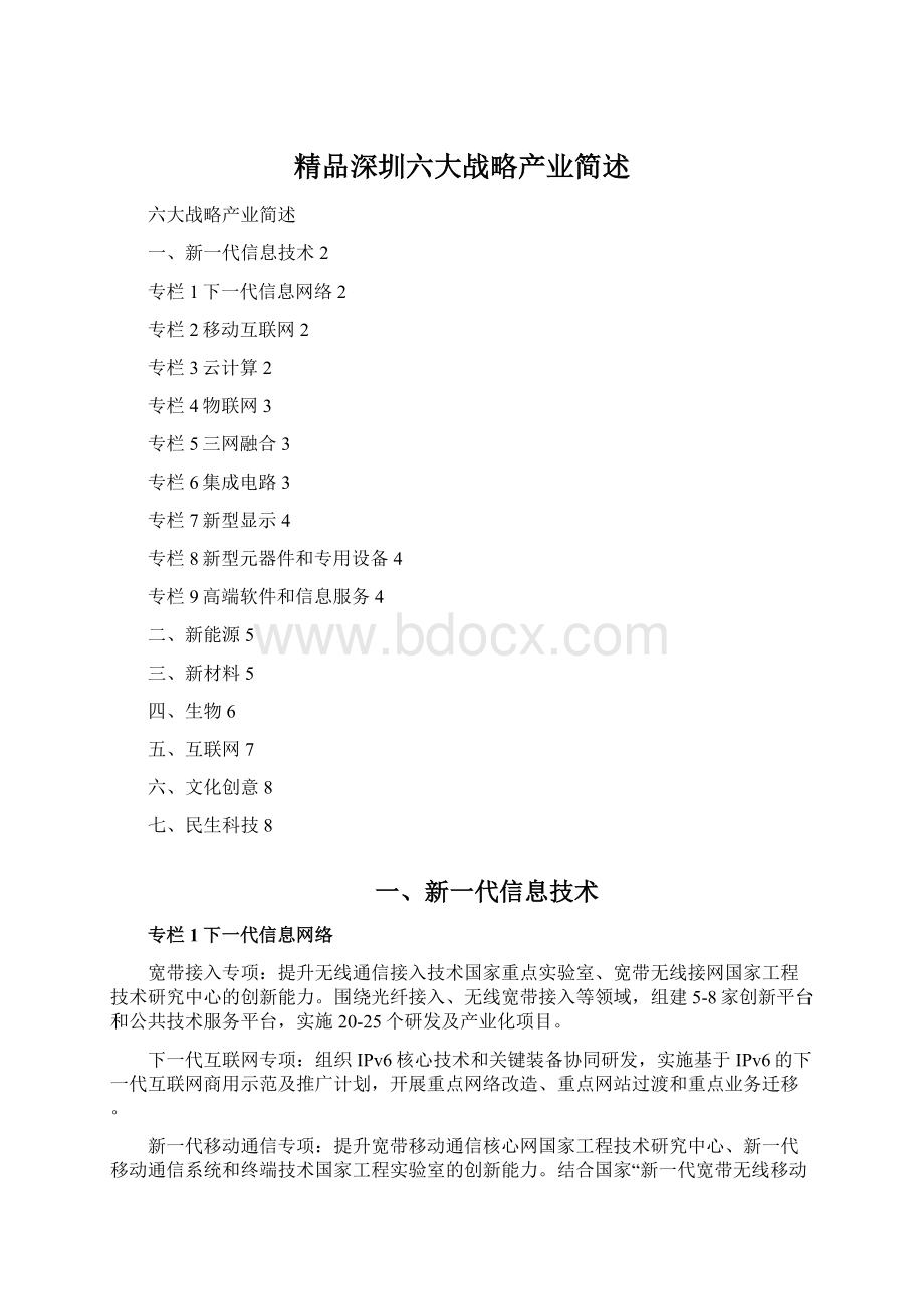 精品深圳六大战略产业简述Word格式文档下载.docx