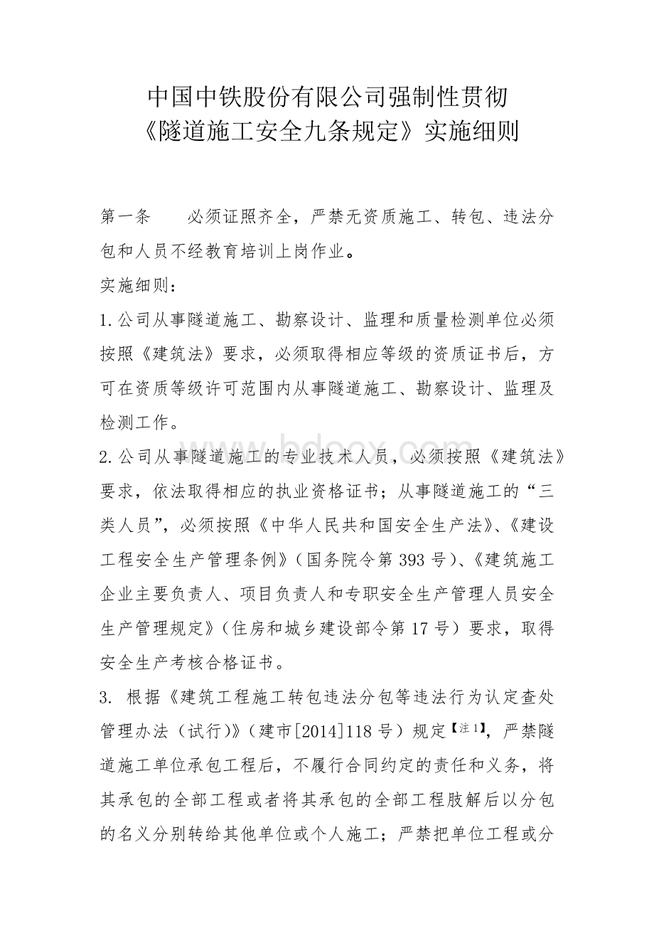 《隧道施工安全九条规定》实施细则Word文档格式.docx_第1页