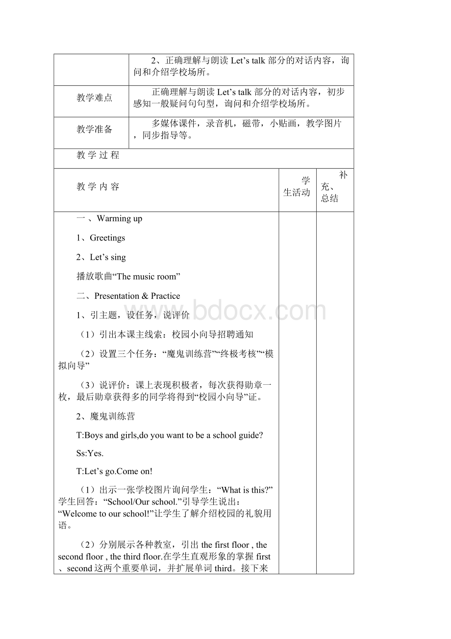 人教版pep四年级英语下全册教案Word表格版67页.docx_第2页