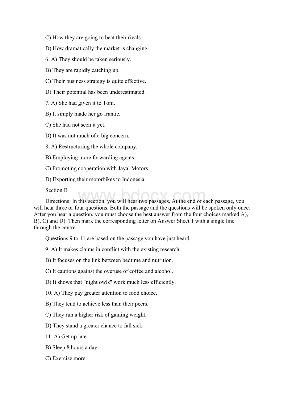 大学英语六级第二套听力真题模拟及答案.docx_第2页