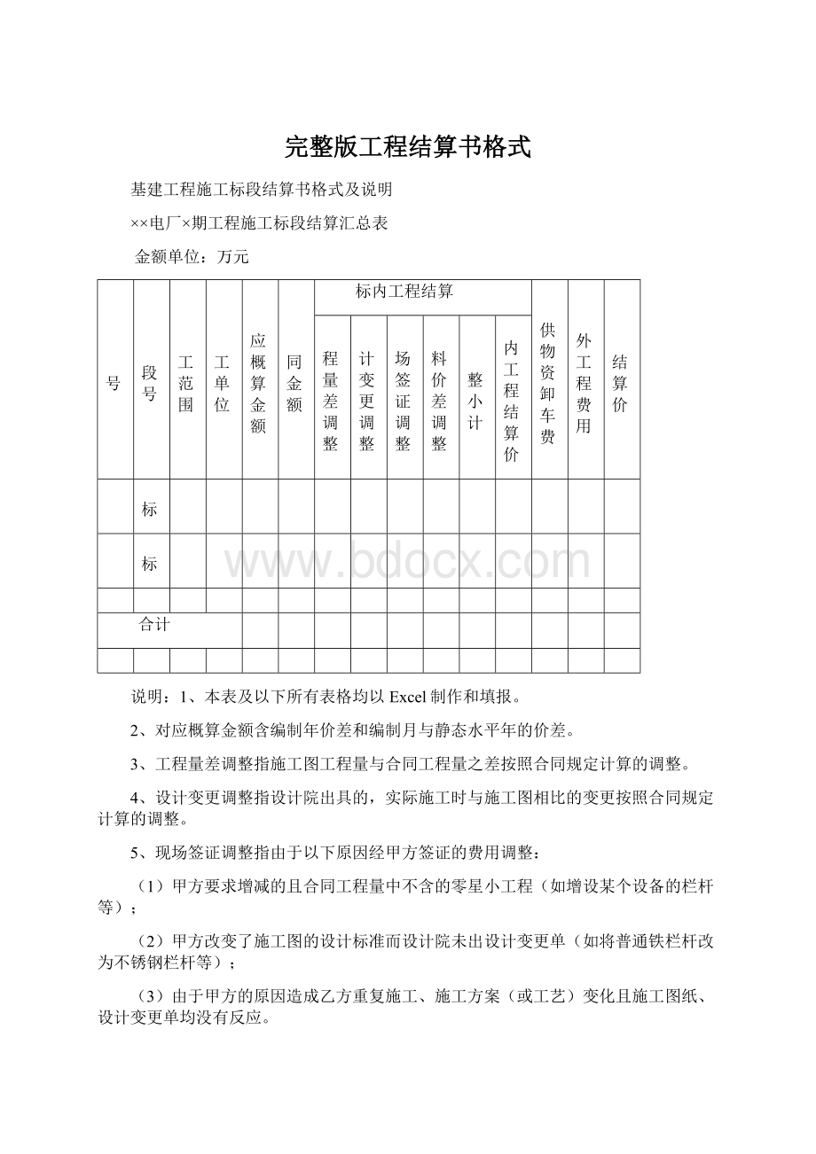 完整版工程结算书格式Word文件下载.docx