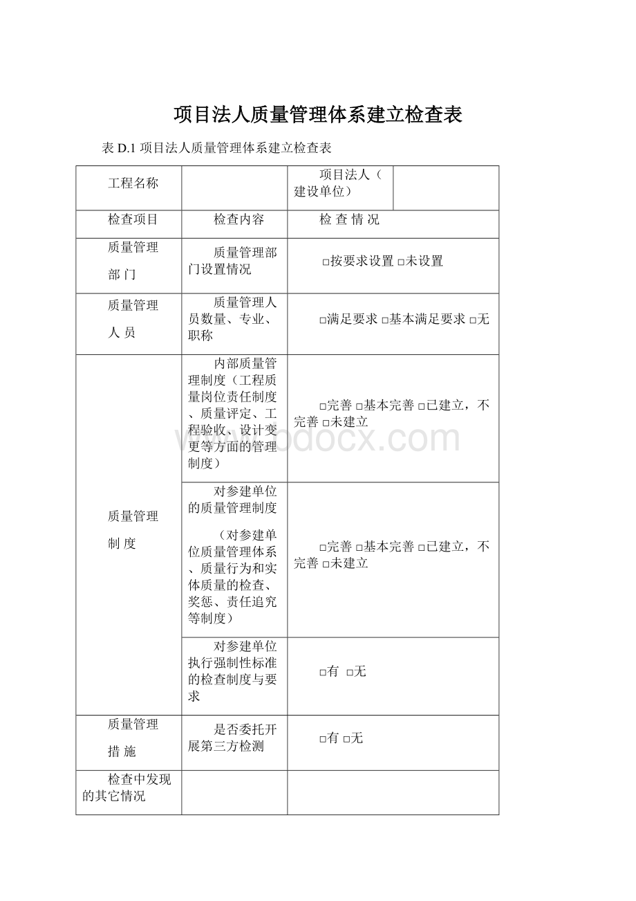 项目法人质量管理体系建立检查表.docx