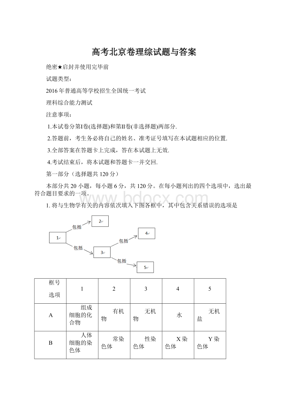 高考北京卷理综试题与答案Word格式文档下载.docx