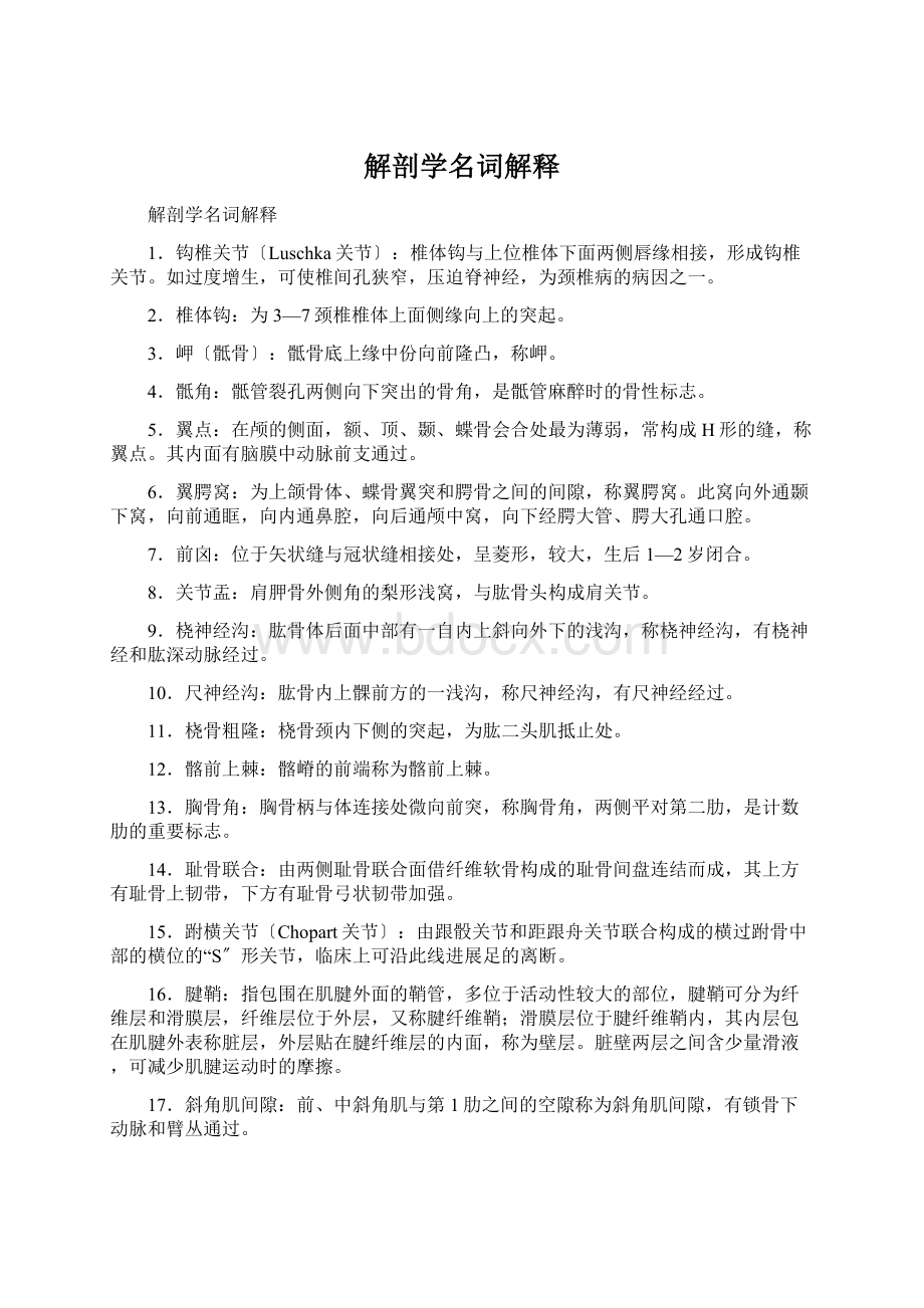 解剖学名词解释Word格式.docx