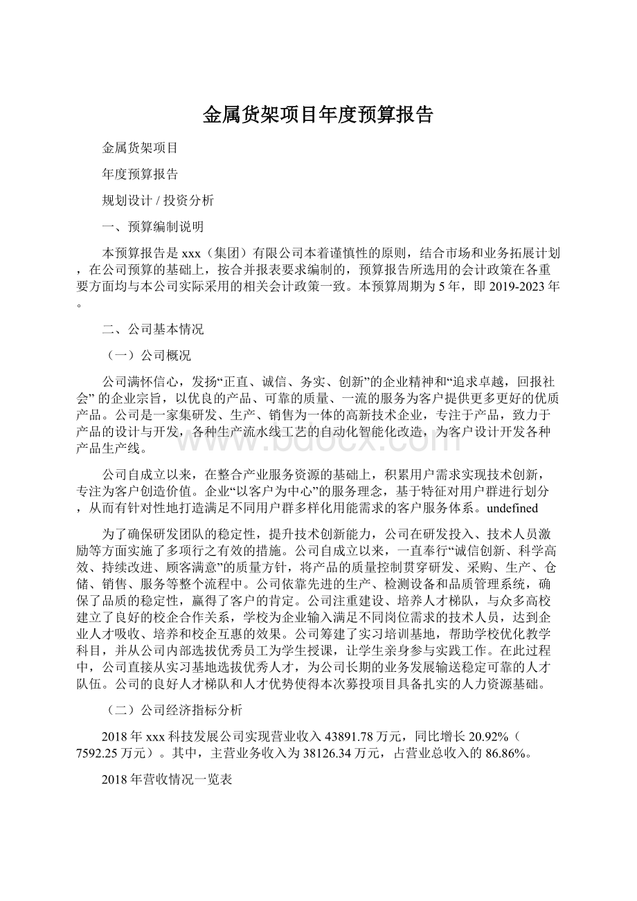 金属货架项目年度预算报告Word文档下载推荐.docx_第1页