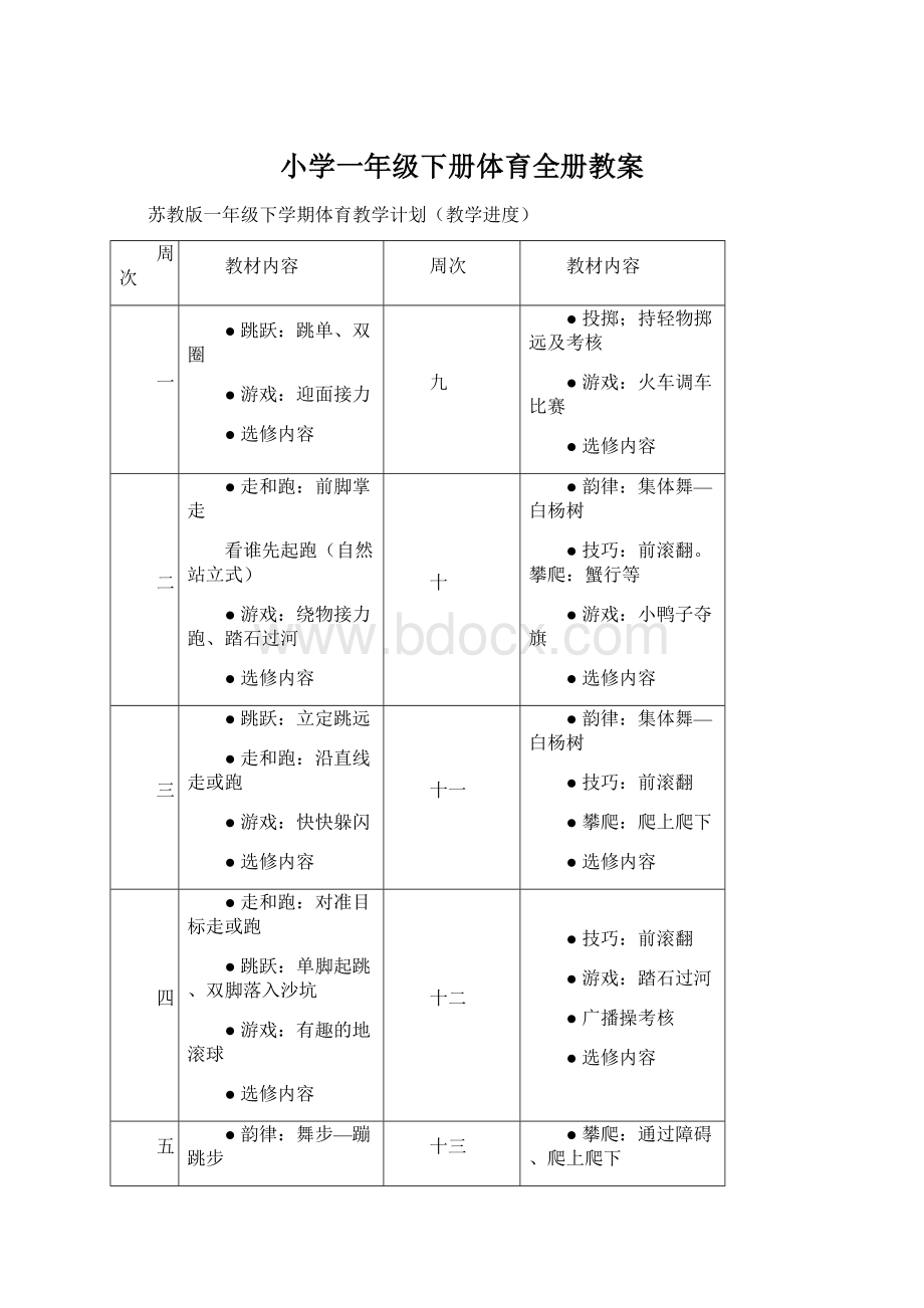 小学一年级下册体育全册教案.docx