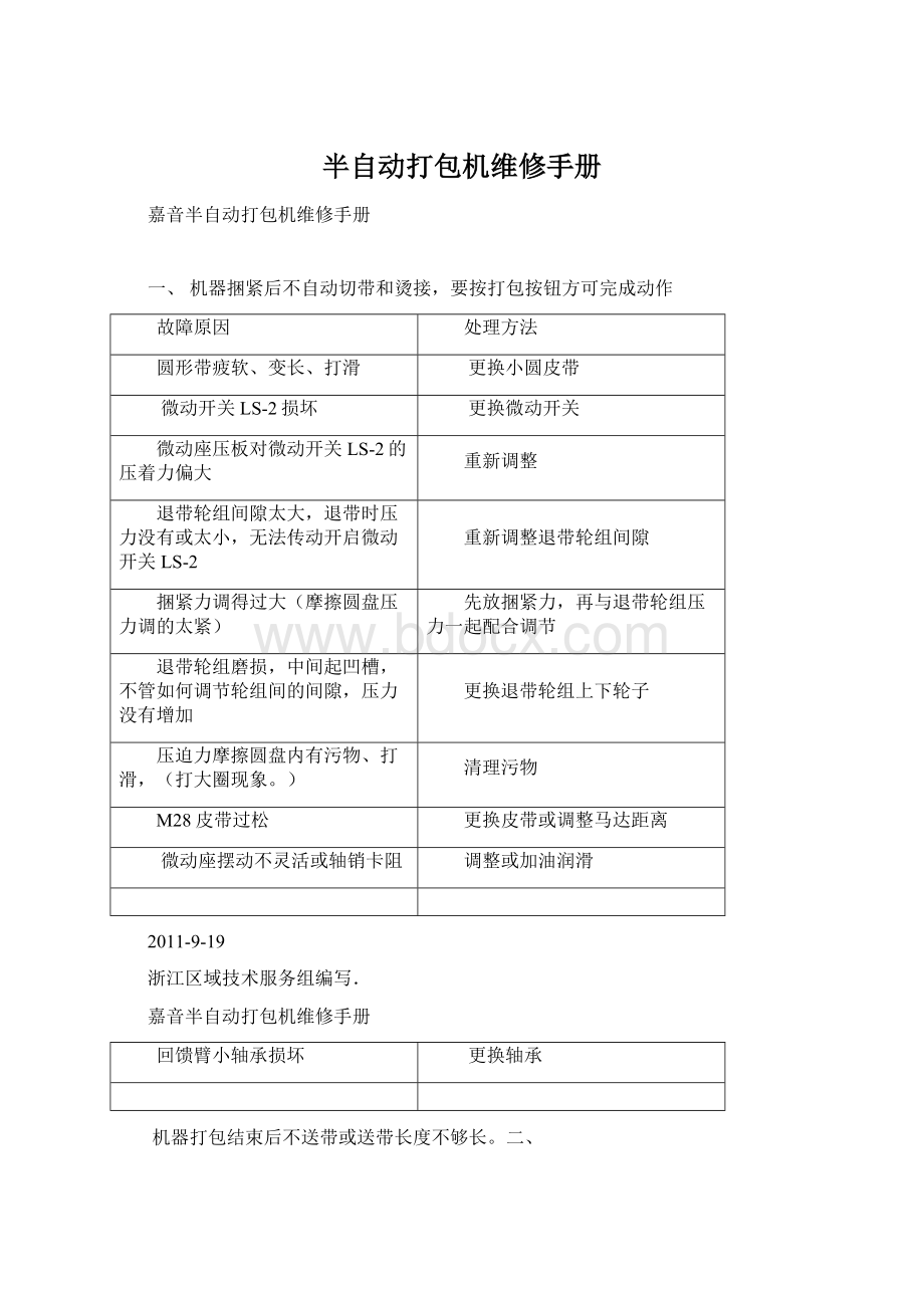 半自动打包机维修手册Word格式文档下载.docx