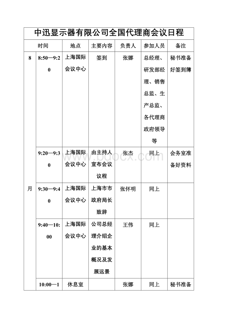 中迅显示器有限公司全国代理商会议日程Word格式文档下载.doc_第1页