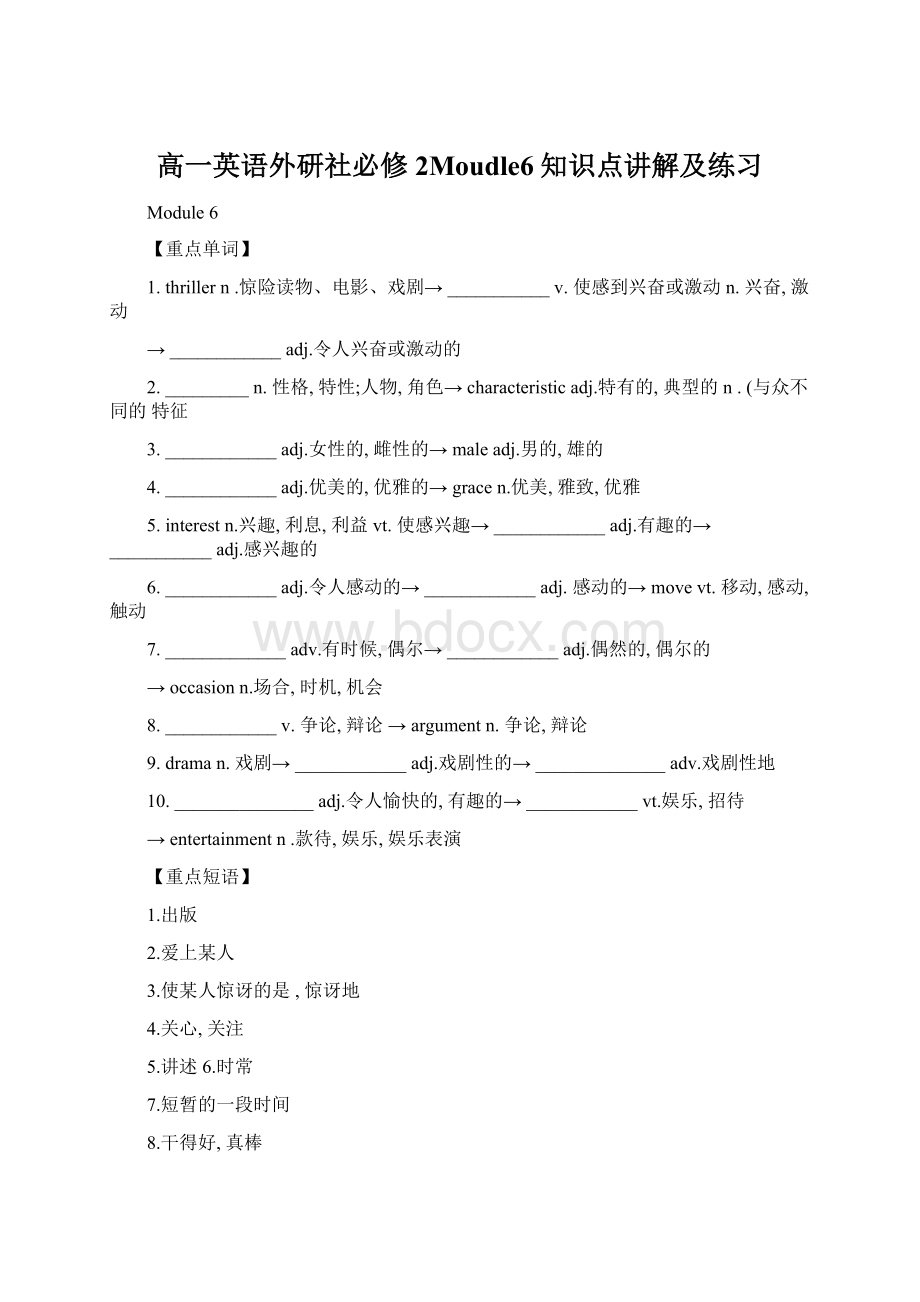 高一英语外研社必修2Moudle6知识点讲解及练习Word下载.docx