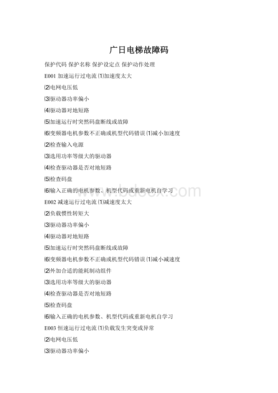 广日电梯故障码Word格式.docx
