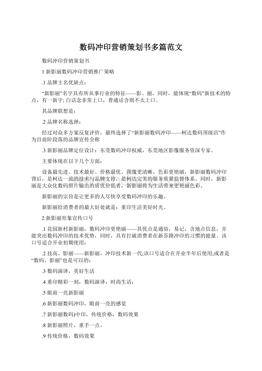 数码冲印营销策划书多篇范文文档格式.docx