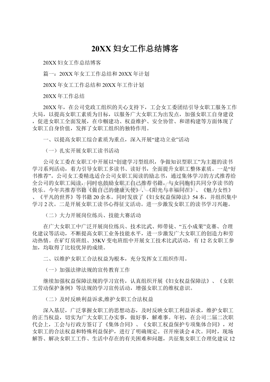 20XX妇女工作总结博客Word文件下载.docx