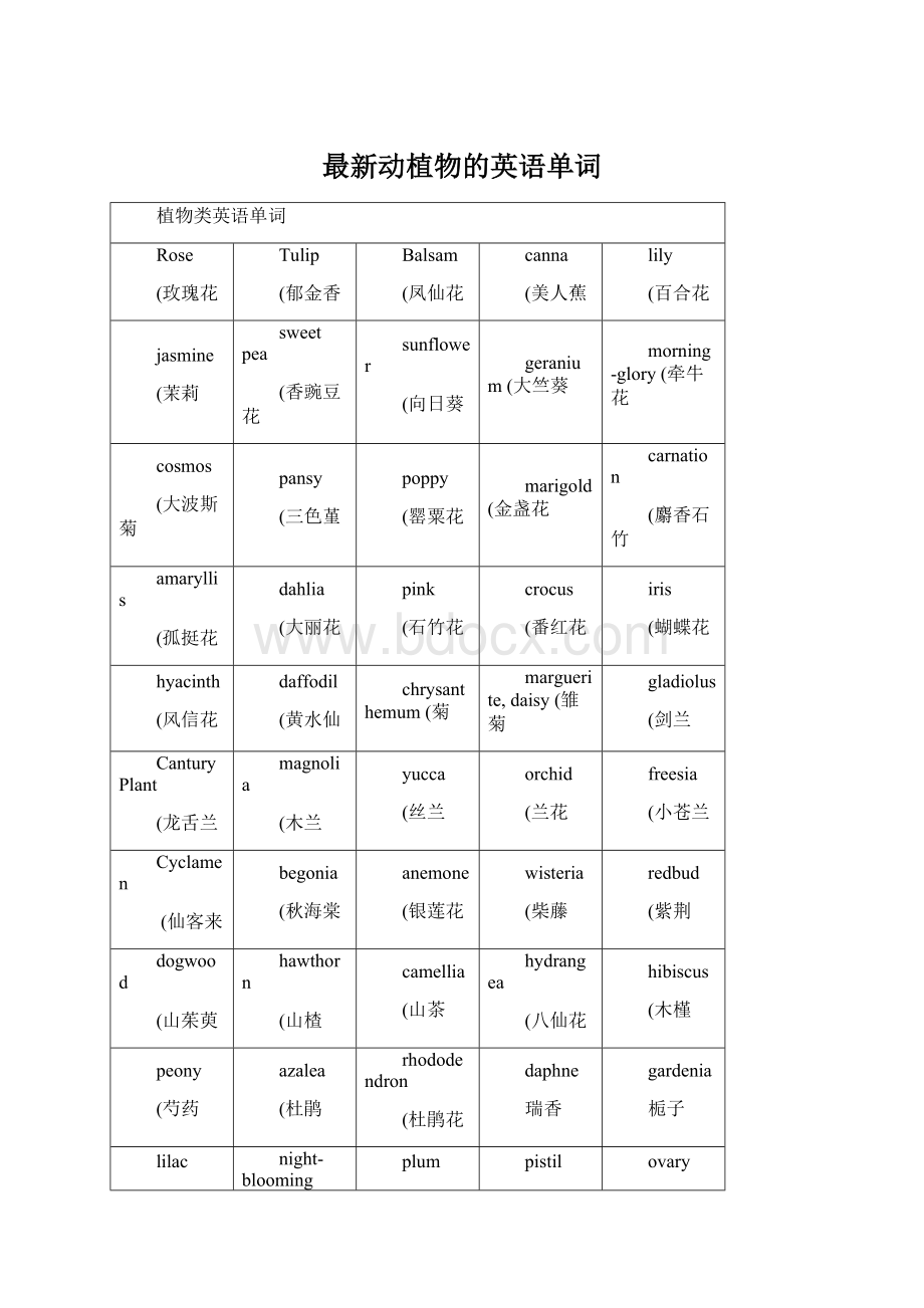 最新动植物的英语单词Word下载.docx_第1页