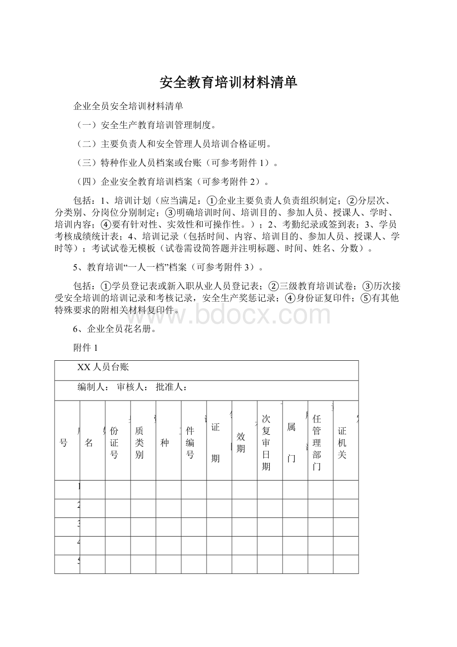 安全教育培训材料清单.docx