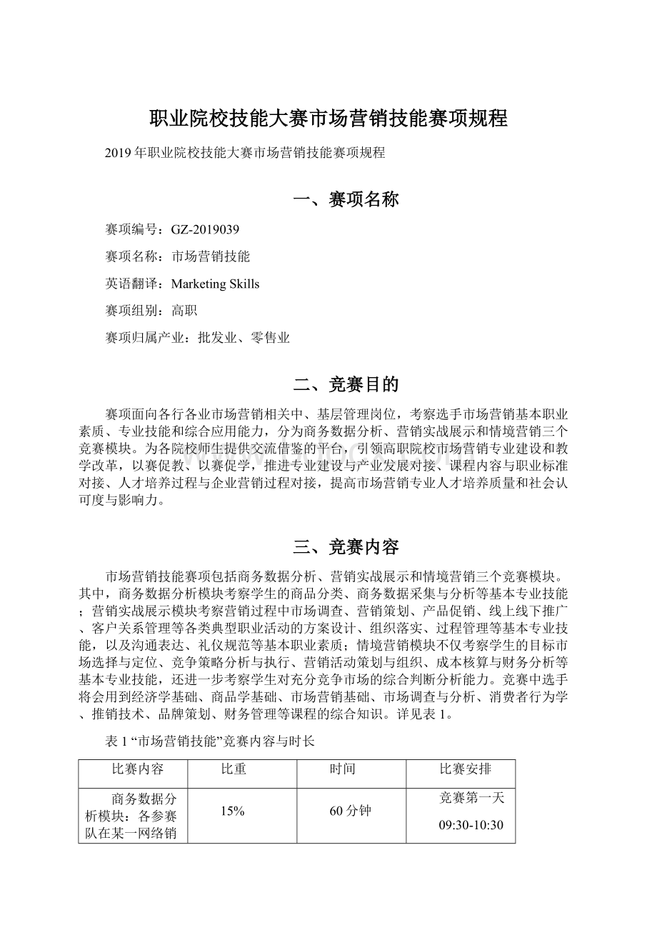 职业院校技能大赛市场营销技能赛项规程Word格式文档下载.docx_第1页