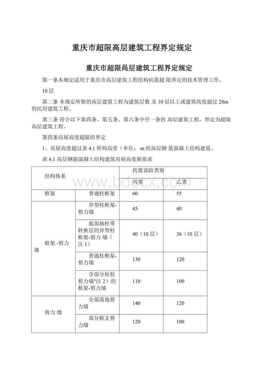 重庆市超限高层建筑工程界定规定文档格式.docx_第1页