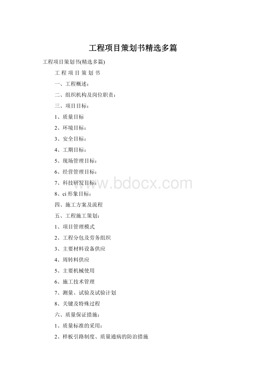 工程项目策划书精选多篇Word文档下载推荐.docx