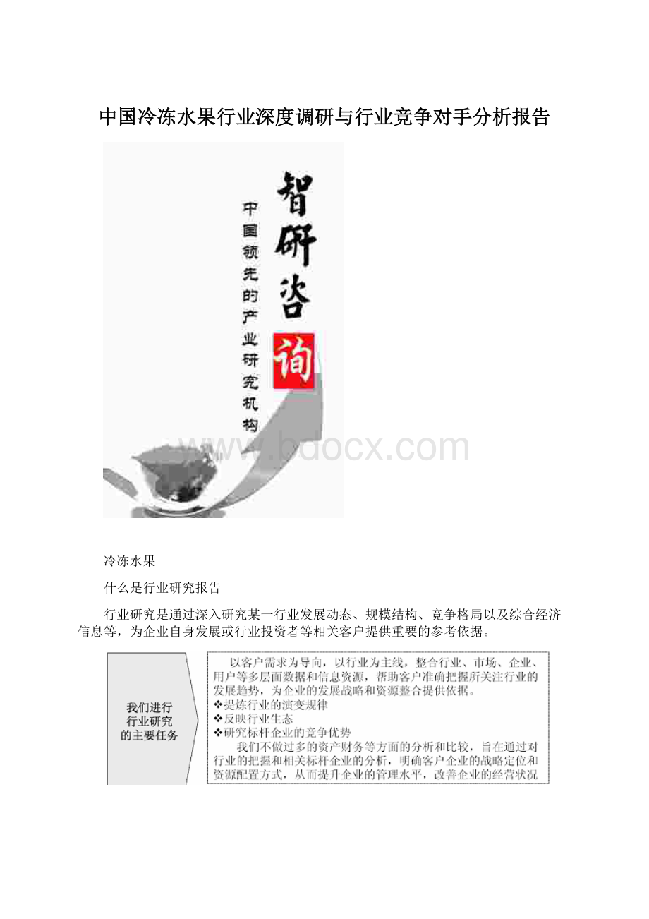 中国冷冻水果行业深度调研与行业竞争对手分析报告Word格式.docx