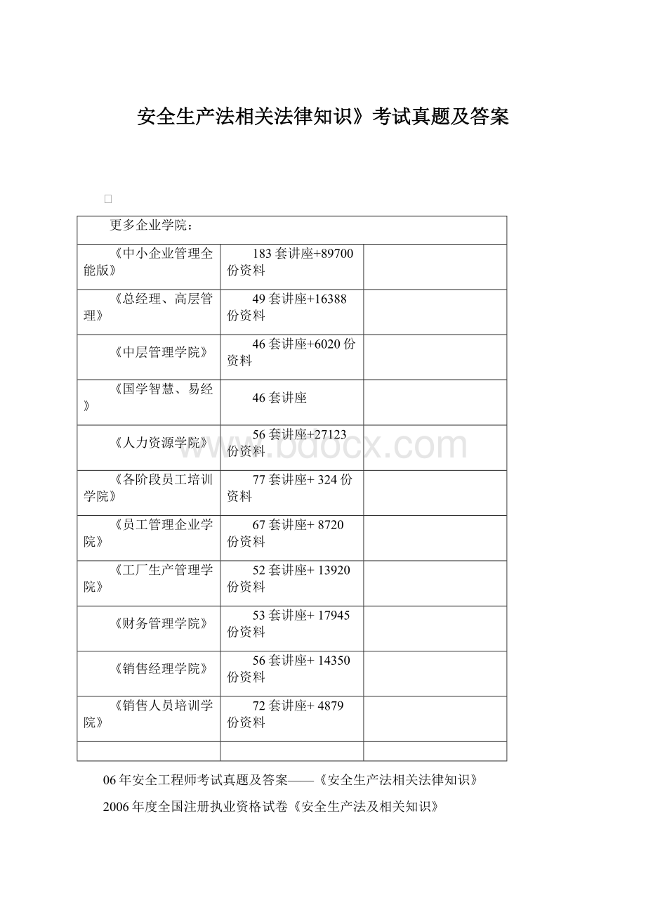 安全生产法相关法律知识》考试真题及答案Word文档格式.docx_第1页