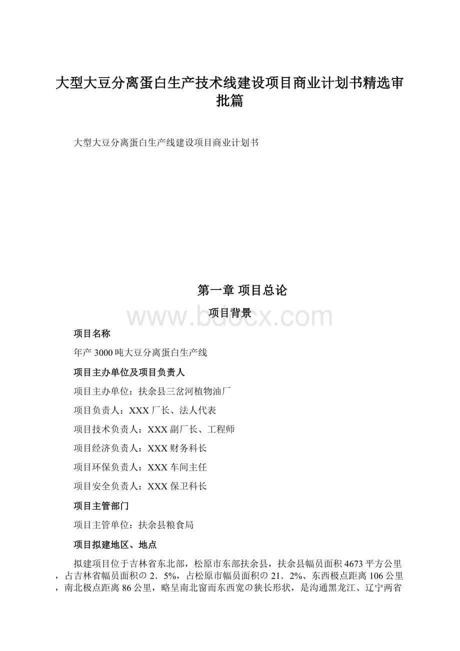 大型大豆分离蛋白生产技术线建设项目商业计划书精选审批篇.docx