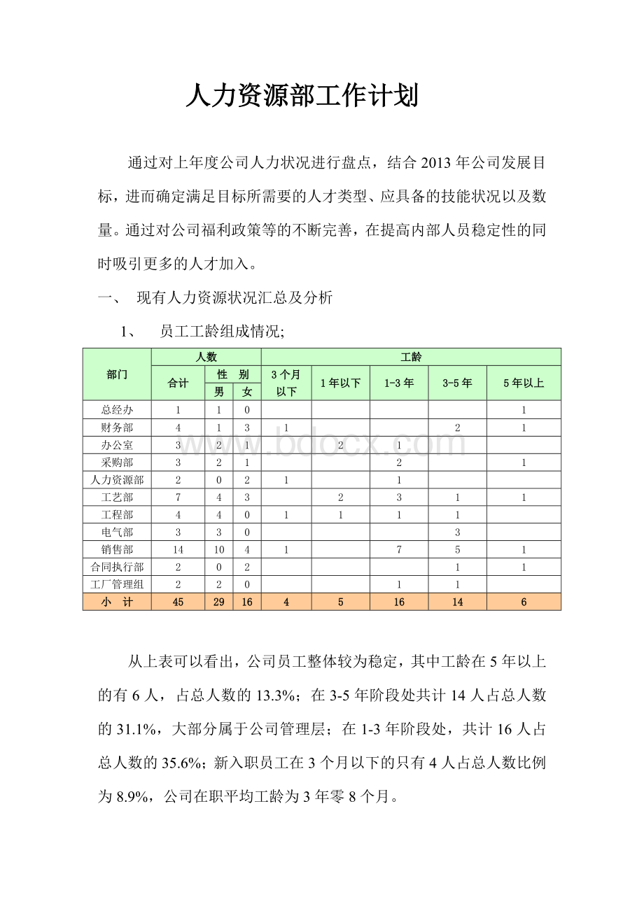 2013年人力资源部工作计划Word格式.doc