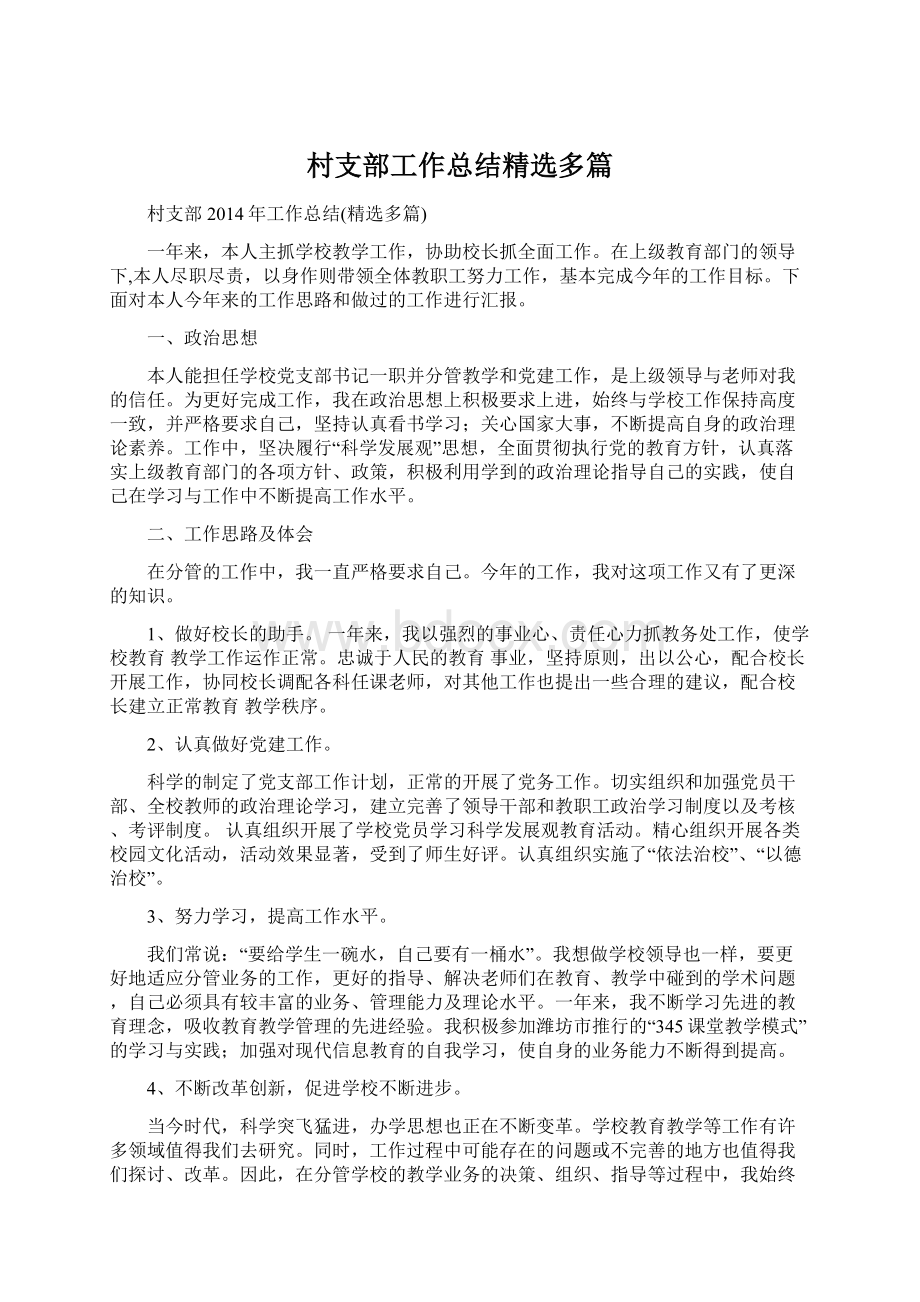 村支部工作总结精选多篇文档格式.docx_第1页