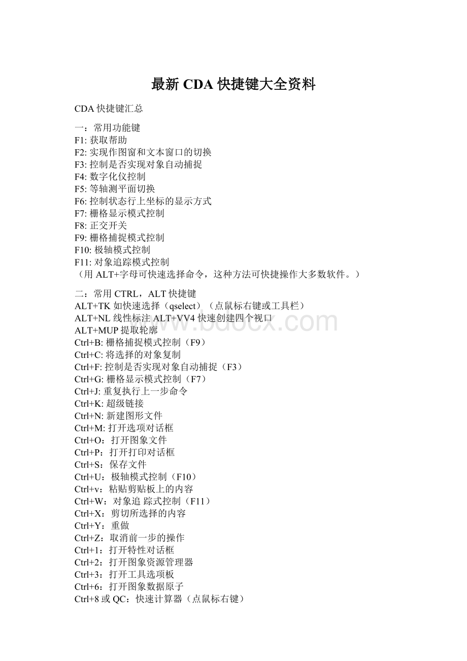 最新CDA快捷键大全资料文档格式.docx_第1页