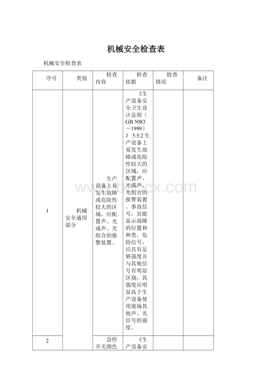 机械安全检查表Word下载.docx