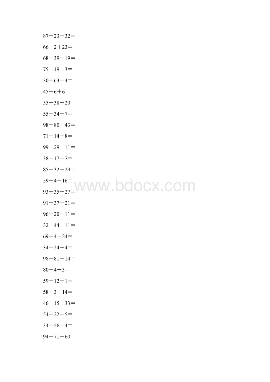 最新一年级100以内加减混合运算练习600题Word文档下载推荐.docx_第3页