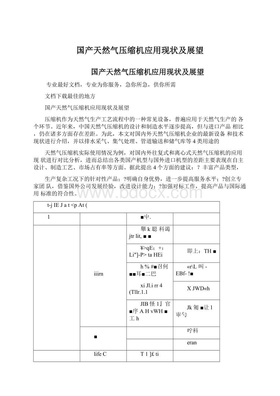 国产天然气压缩机应用现状及展望Word格式.docx