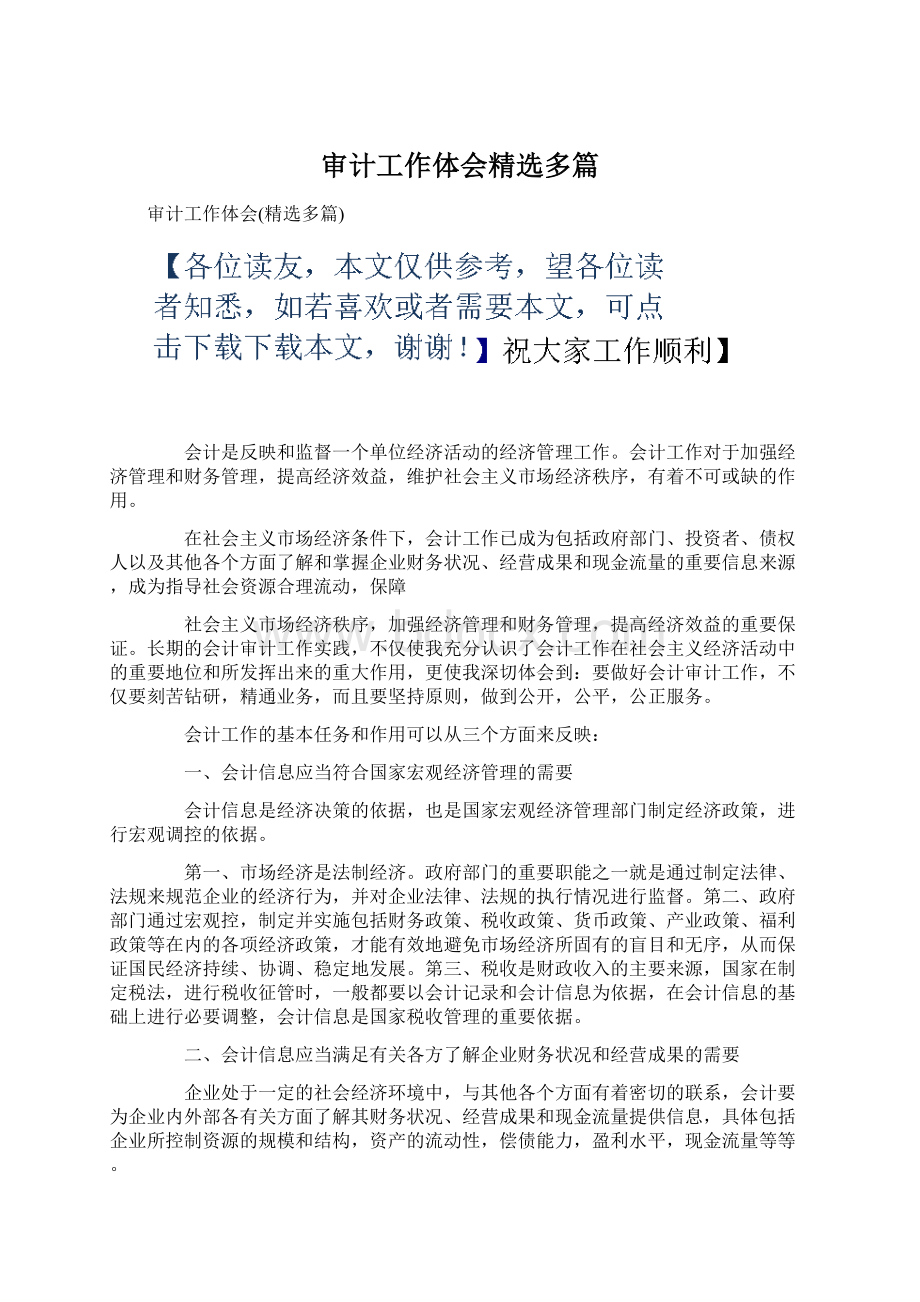 审计工作体会精选多篇Word文档格式.docx