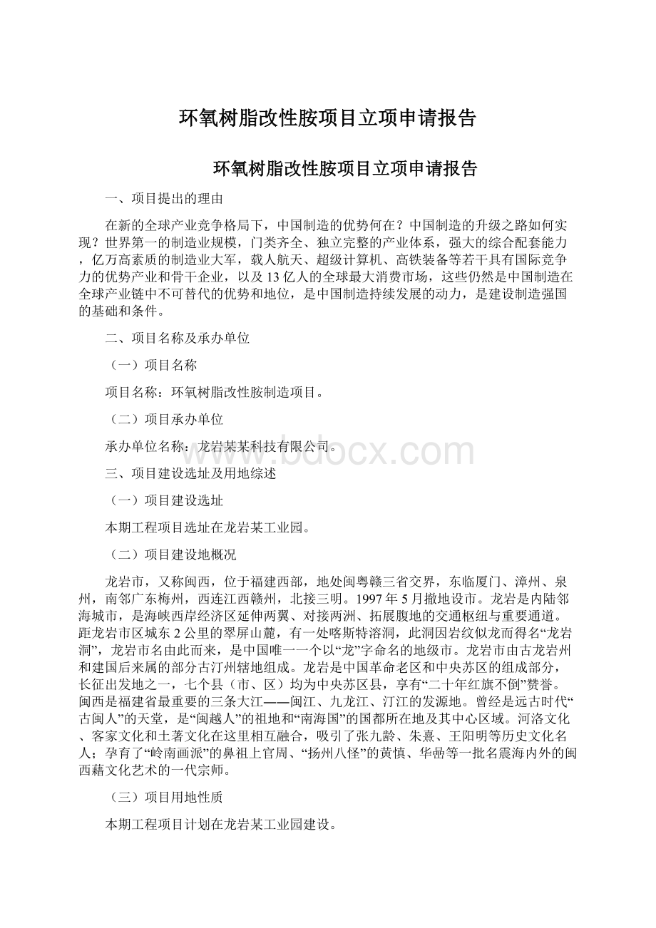 环氧树脂改性胺项目立项申请报告文档格式.docx