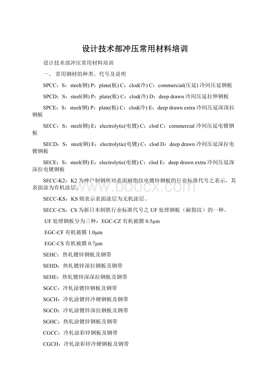 设计技术部冲压常用材料培训Word格式文档下载.docx_第1页